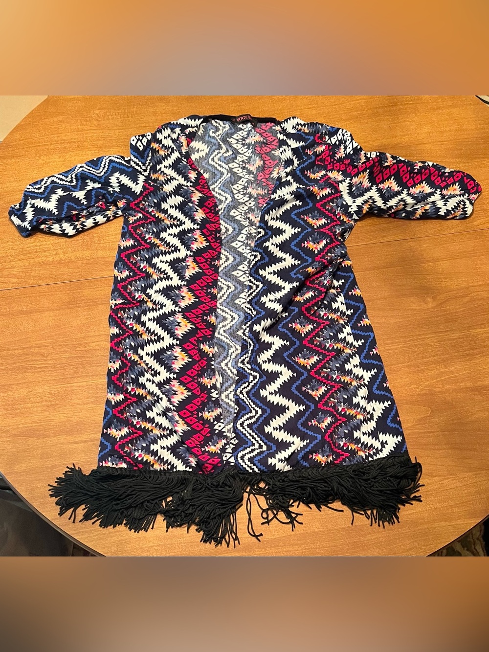 Deep Vogue Multicolor Aztec Fringe Cardigan